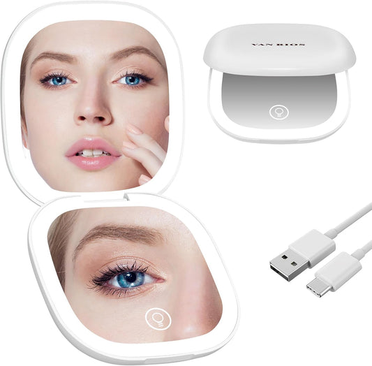 Compact Mirror with Light,15X Magnifying Travel Mirror for Purse, Dual LED Pocket Mirror with 3 Color Modes, Auto Shut-Off, Portable Makeup Mirror, Essential Mini Travel Magnifying Mirror