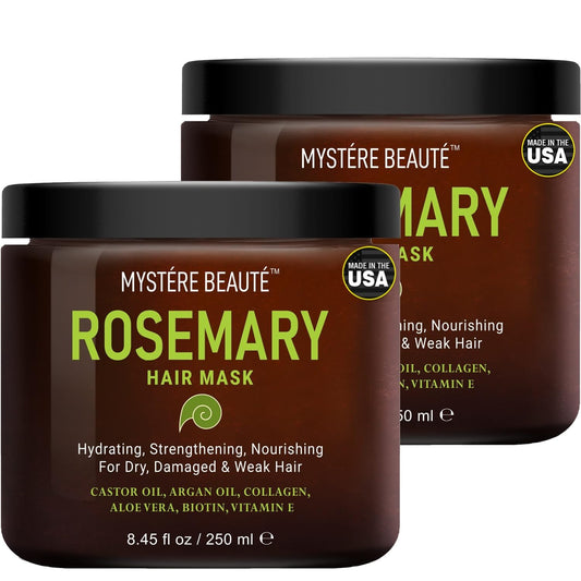 Rosemary Deep Conditioning Hair Mask for Dry Damaged Hair and Growth with Collagen Argan Oil - Rosemary Oil Leave in Conditioner aceite de romero puro y natural 8.5 fl oz x 2 Pack