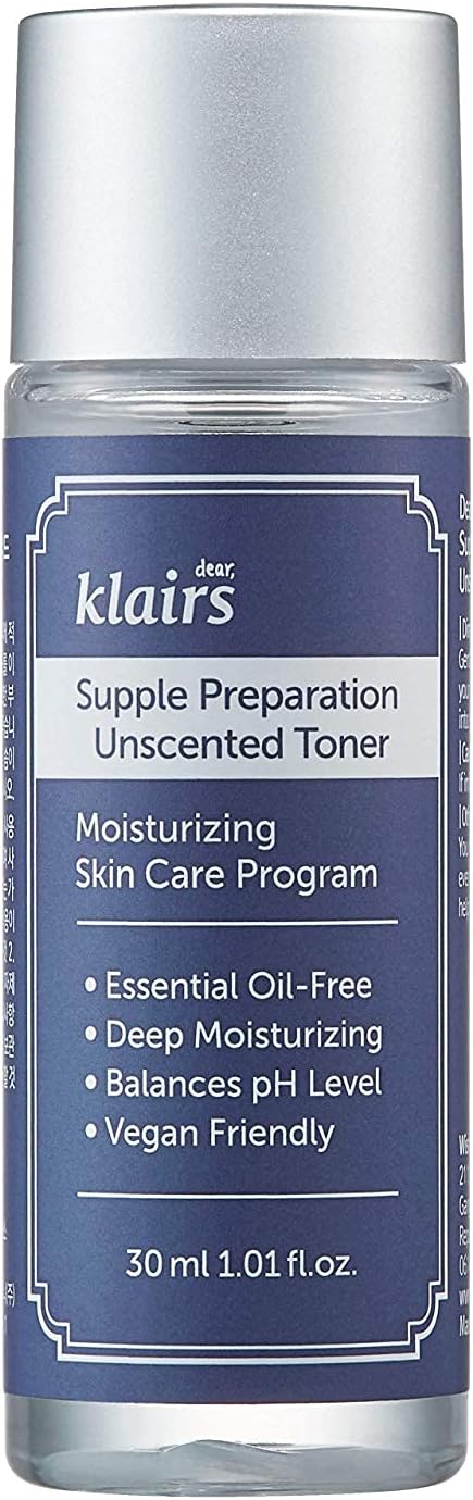 [DearKlairs] Supple Preparation Unscented Toner 1.01 Fl Oz, Soothing, Fast Absorbing, Non-Irritating, Fragrance-Free, Trial Size, K-Routine