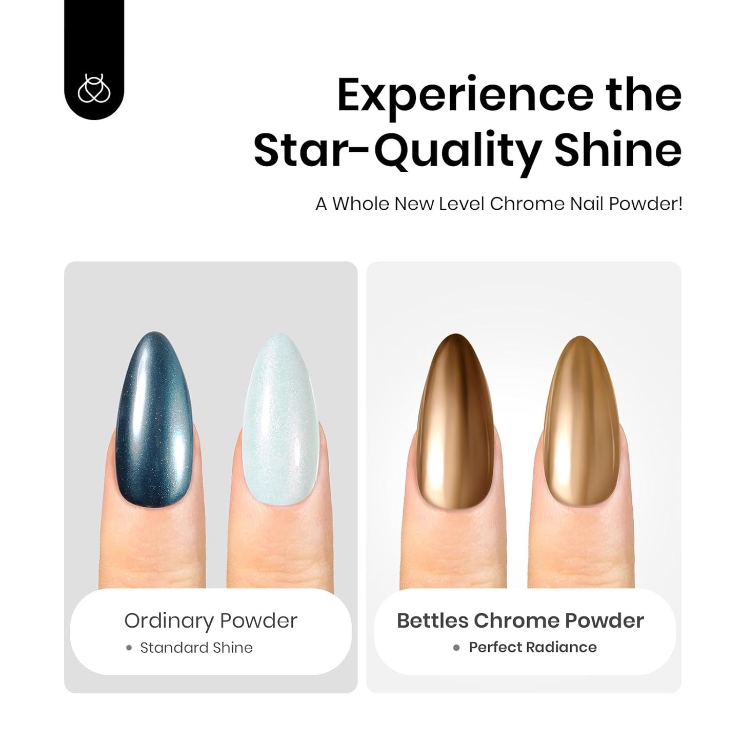 Beetles Gold Chrome Nail Powder, 2 Colors Holographic Chrome Powder Mirror Effect with Nail Brush for DIY Gel Polish Manicure Nail Decoration Glitter