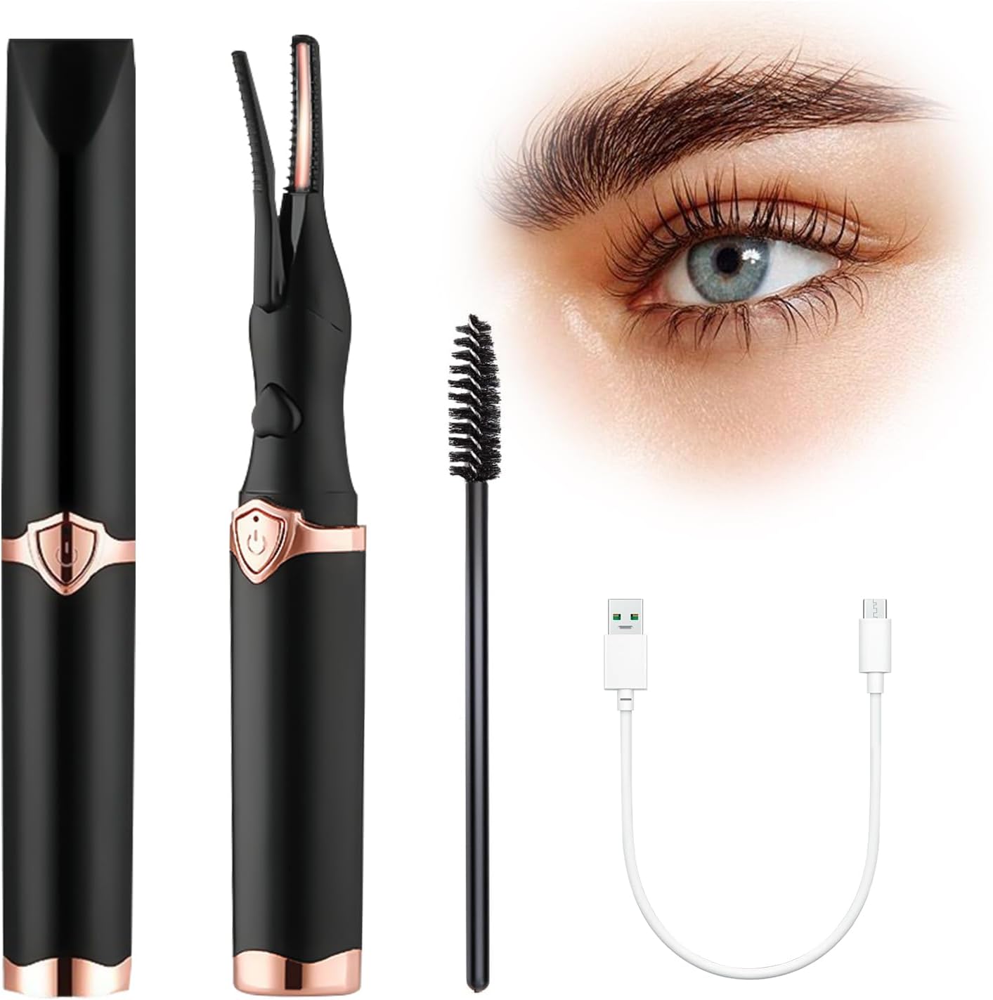 Heated Eyelash Curler, Portable Eyelash Curler Eyelash, Mini Electric Eyelash Curler Rechargeable, Quick Curling Long-Lasting, Makeup Tools Gift for Women Girls (Black)