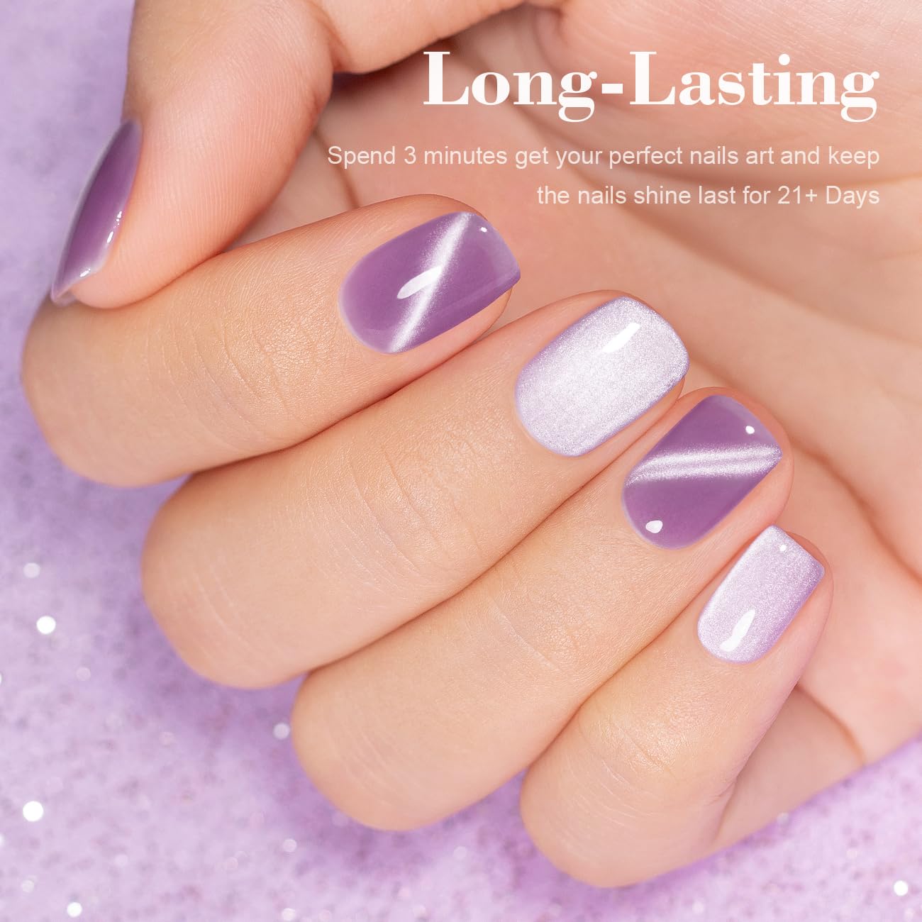 RARJSM Moonlight Mirror Cat Eye Gel Nail Polish Grape Purple Silver White Smoothie Glitter 15ml Ceramic Shimmer Velvet Cateye Gel Polish with Magnetic Stick UV LED Curing Require Soak Off Home Salon