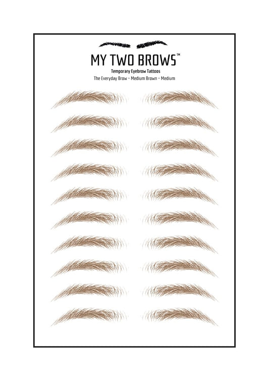 (10 pairs) Medium Brown Temporary Eyebrow Tattoo - Medium Size - Waterproof & Smudgeproof - Everyday Brow Style Eyebrow Stickers - Sheet Lasts up to 30 Days - Won't Work on Existing Brows