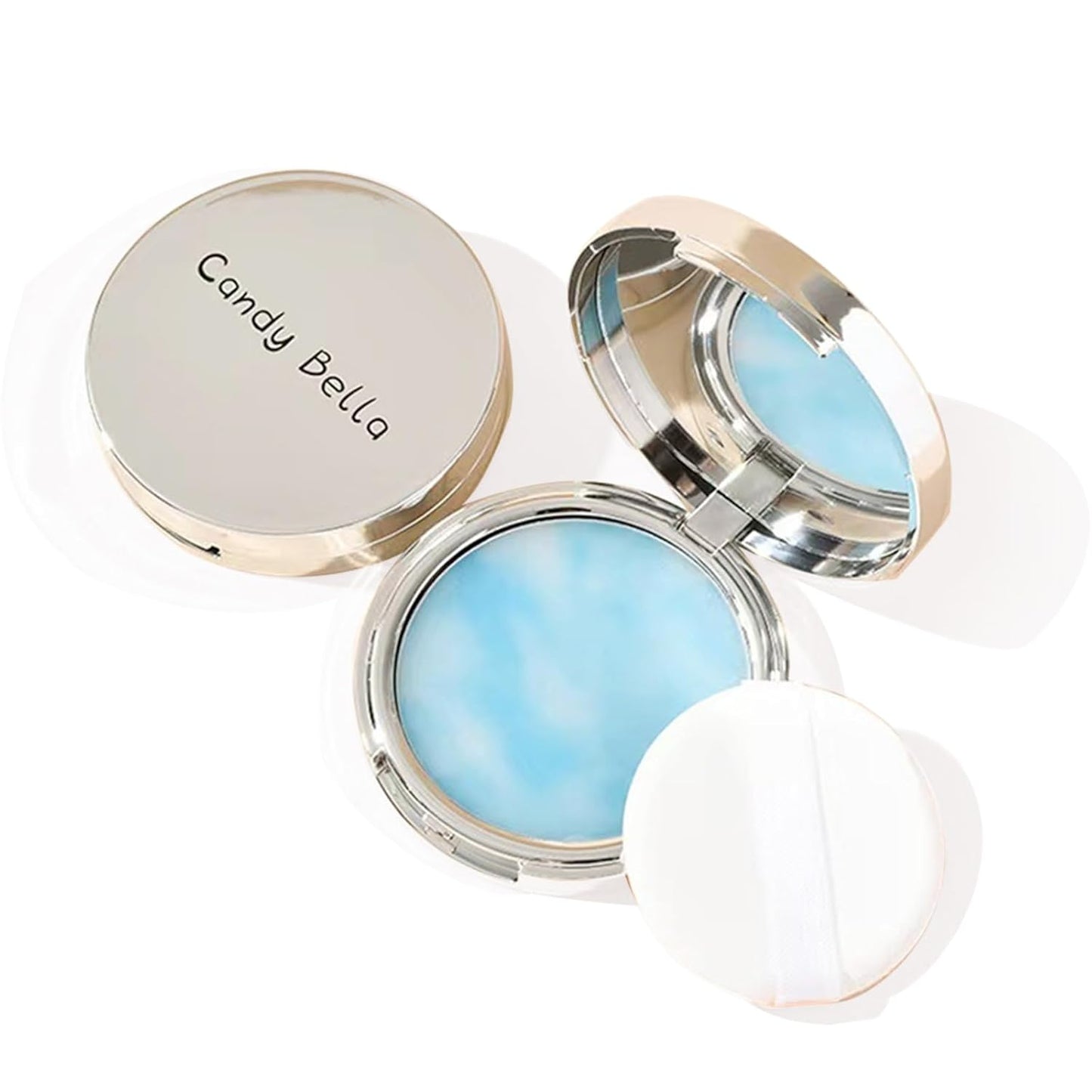 Blue Matte Powder Oil Control Face Pressed Powder Jelly Pressed Powder Face Makeup Setting Powder, Chillab Polvo Compacto with Mini Powder Puff, for Silky Blurring Oil Control Long-Lasting Makeup