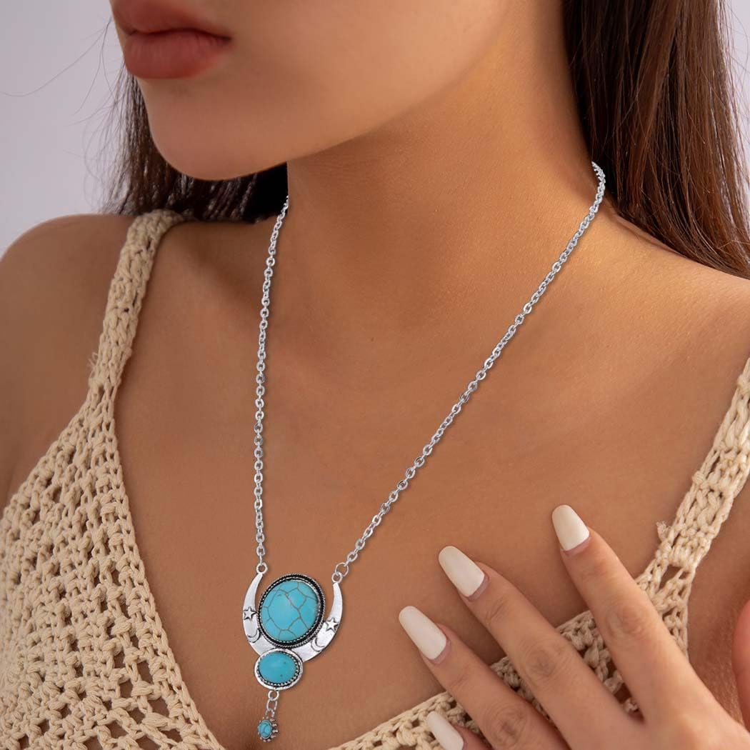 Y2K Necklace Puffy Turquoise Beaded Necklaces Pendant Boho Necklace Leather Choker Wrap Necklaces Jewelry for Women