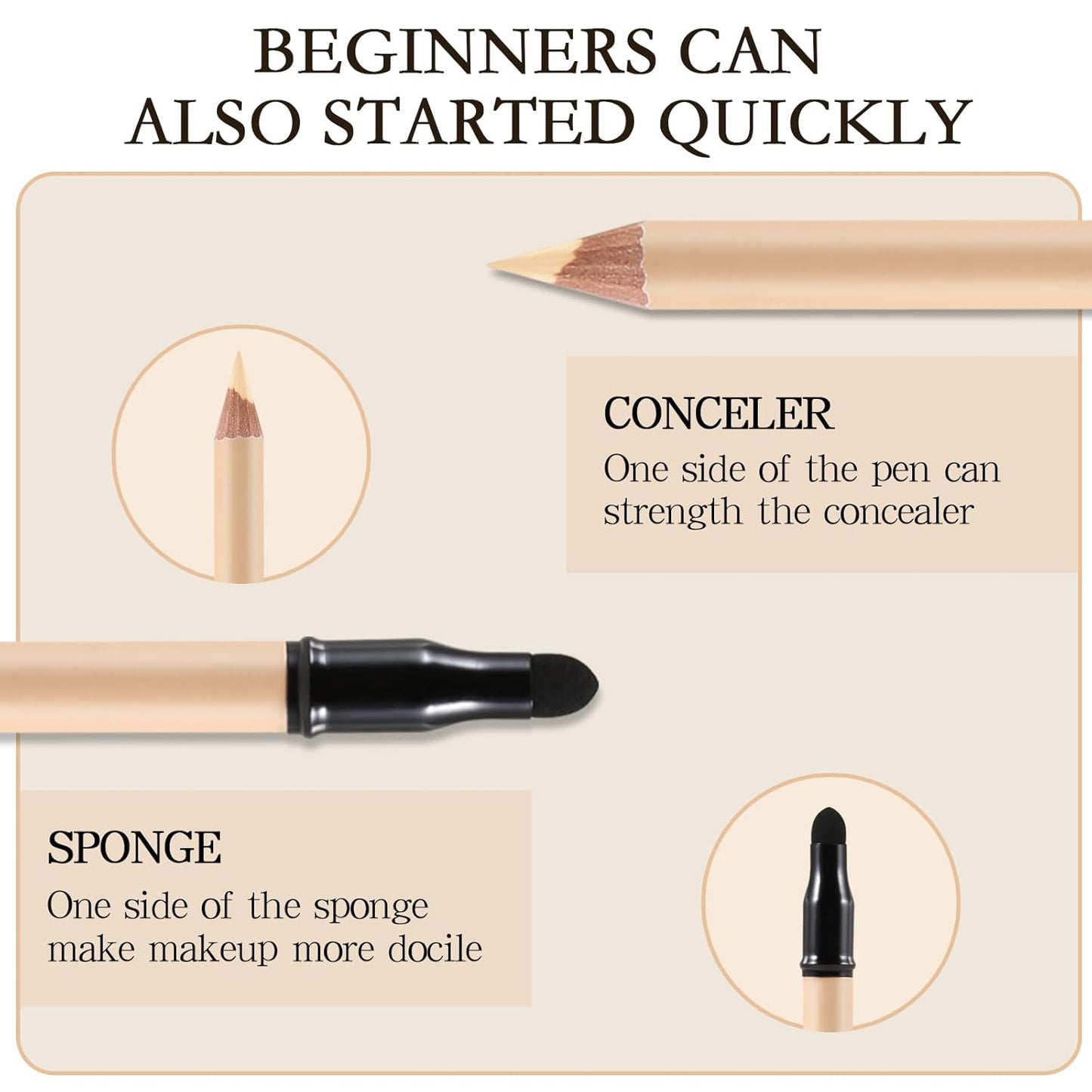 Concealer Pencil with Sharpner,Full Coverage,Waterproof Under Eye Concealer Stick for Dark Circles,Blemishes,Aging Spots,Acne,Freckles
