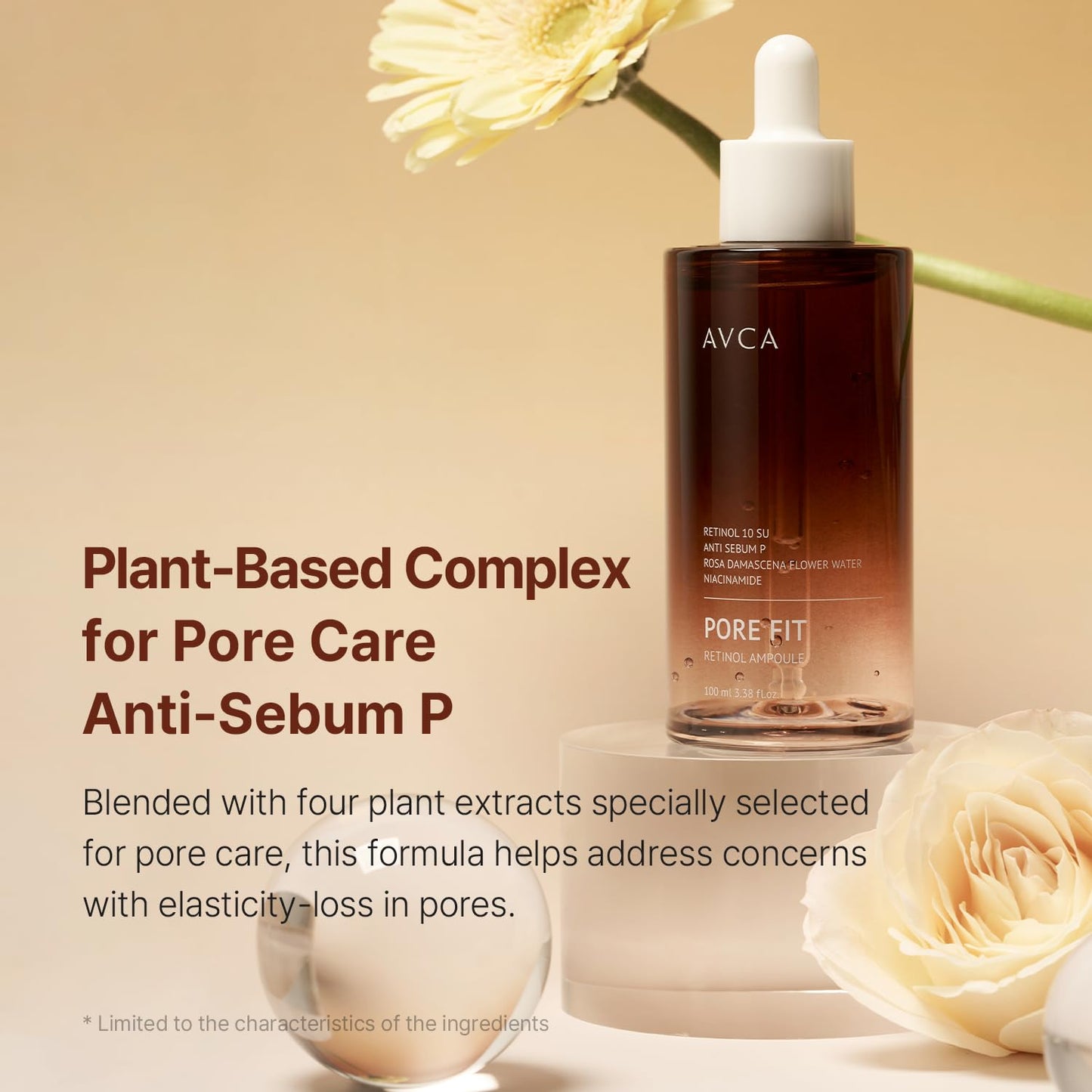 AVCA Pore Fit Retinol Ampoule for Large Pores, Fine Lines, Anti Aging & Wrinkle Care 100ml/3.38fl. oz.