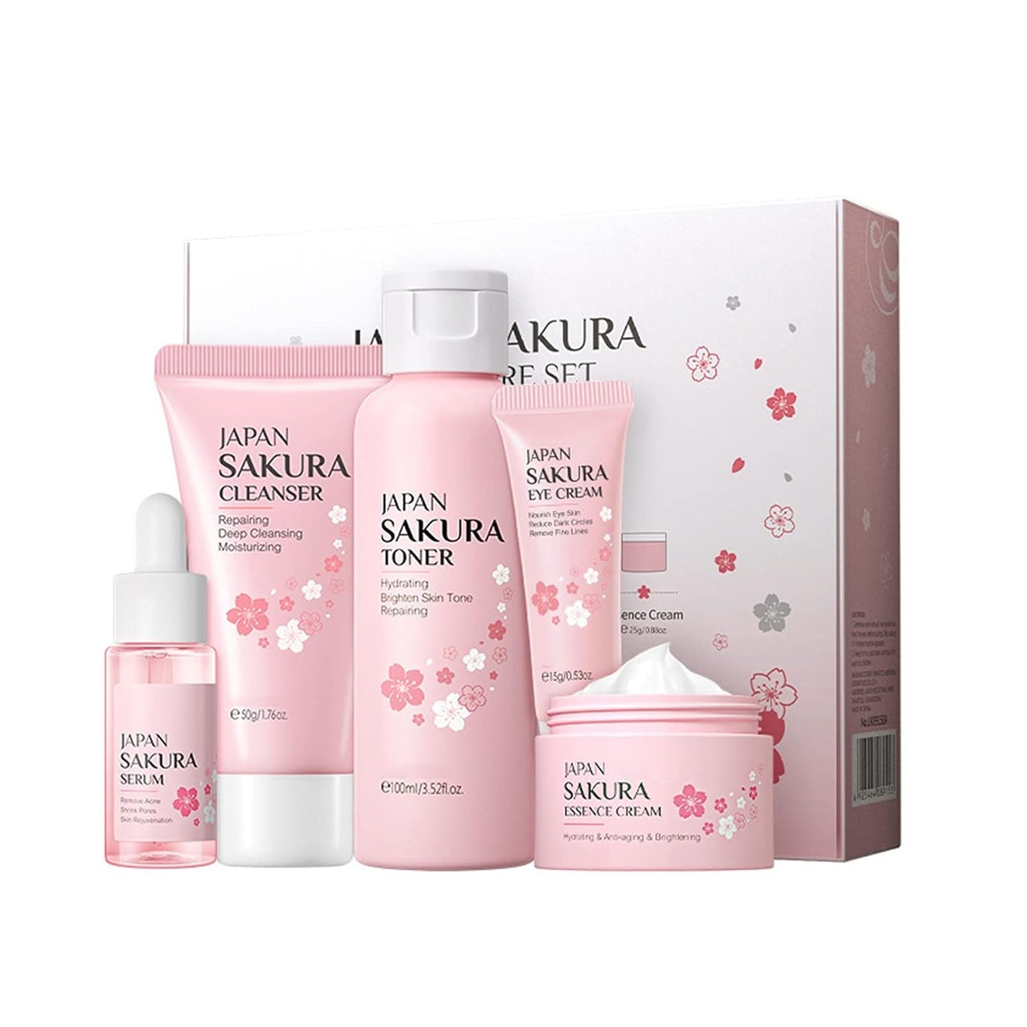 Skin Care Set - Women Gift Sets - Sakura Skin Care Sets & Kits - Gift Set with Cleanser,Toner,Serum,Eye Cream,essence Serum - Beauty Products For Women (SetC)