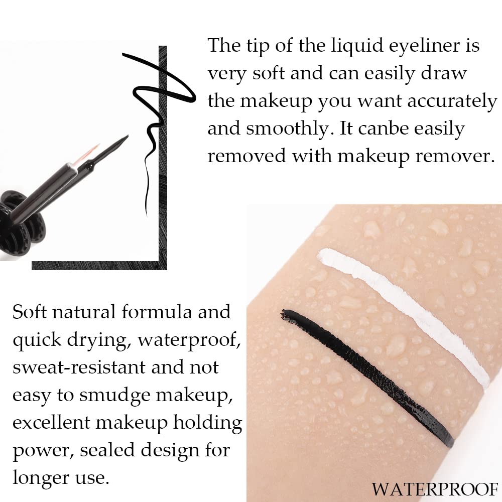evpct 2Pcs White Black Liquid Eyeliner Set Waterproof White Eye Liners for Women Eyes Wing Eyeliner Stamps Shapes Colored Eyeliner delineador de ojos a prueba de agua contra el agua blanco para ojos