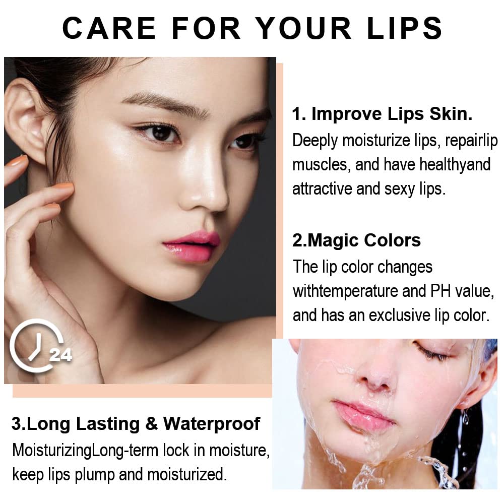 evpct 3Pcs Magic Color Changing Lipstick Long Lasting Waterproof 24 Hours Original for Women, Aloe Vera Strawberry Black Red Cherry PH Mood Permanent Color Changing Lipstick Lip Balm, labial magico