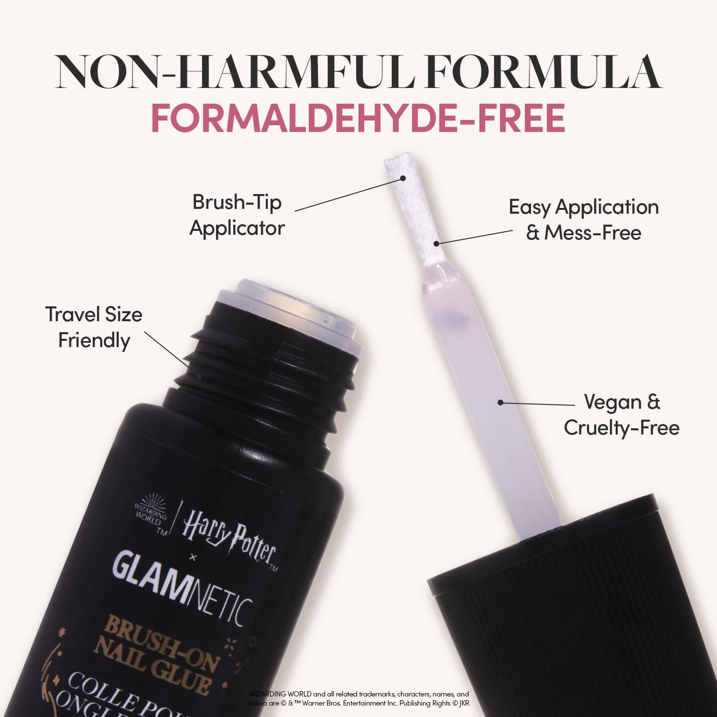 Harry Potter™ x Glamnetic Super Strong Brush On Nail Glue | Brush Tip Applicator, Mess Free, Travel Friendly, Vegan | Durable & Long-Lasting | .24 fl. oz.