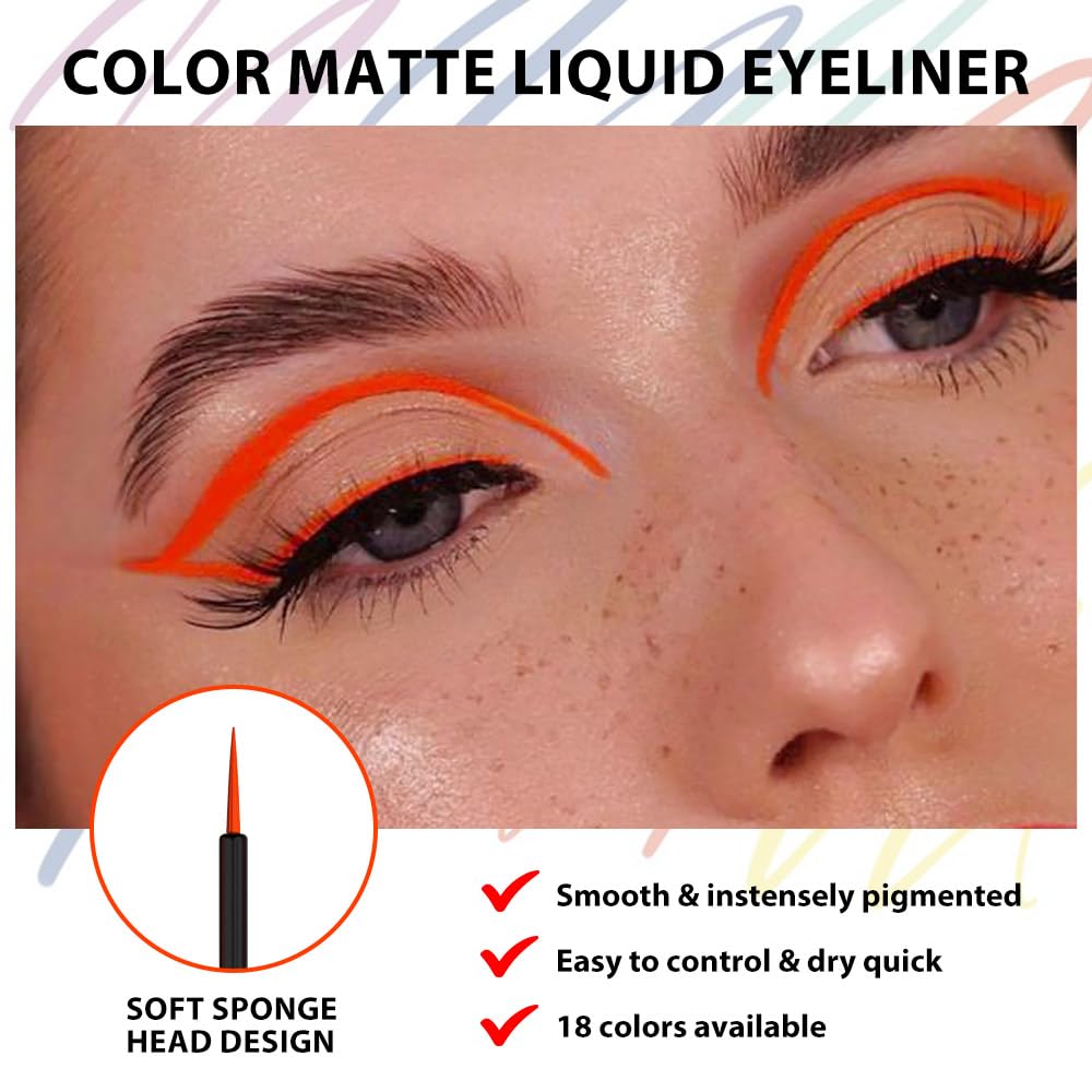 evpct 1Pcs Orange Red Liquid Eyeliner Waterproof Orange Red Eye Liners for Women, Eyes Wing Eyeliner Stamps Shapes Colored Eyeliner delineador de ojos a prueba de agua contra el agua blanco para ojos