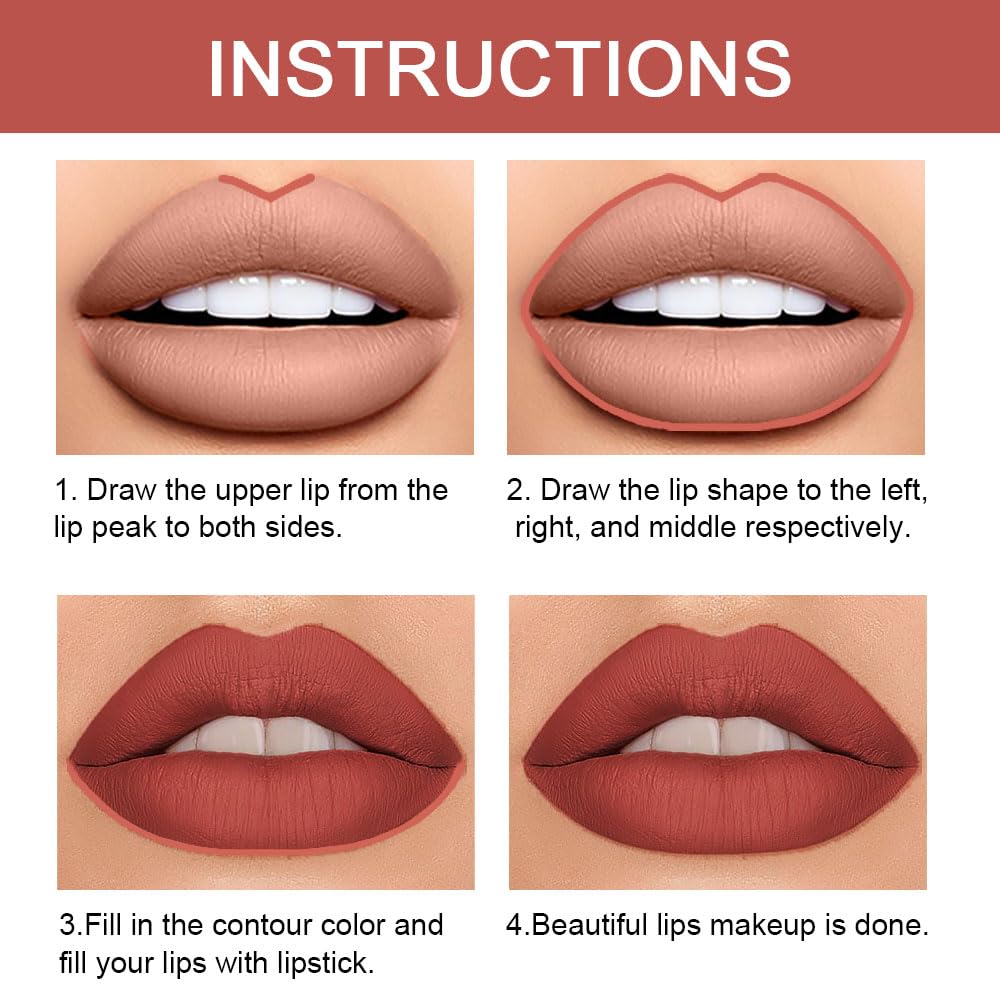 Kaely 2-in-1 Light Brown Lip Liner & Lipstick Set Kit for Women, Matte Lips Kit with Lip Liner Lip Stains Long Lasting Waterproof 24 Hour Lipstick and Lip Liners Combo Lipliners Pencil Set 10