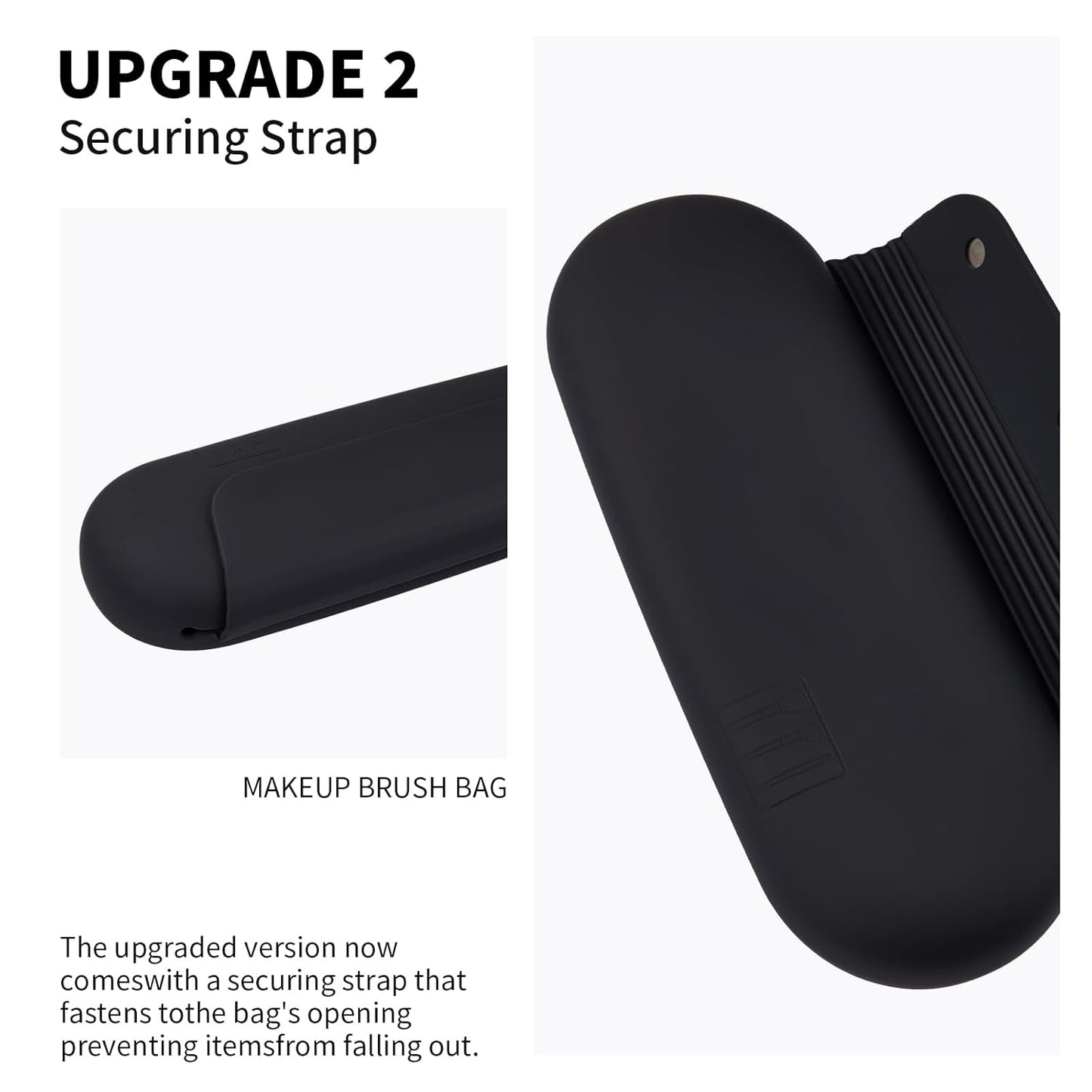 Silicone Makeup Brush Holder Travel Cosmetic Bag：Soft Portable Cosmetic Face Brushes Holder with Upgrade Anti-Fall Out Magnetic Closure, Large Travel Makeup Brush Case - Black