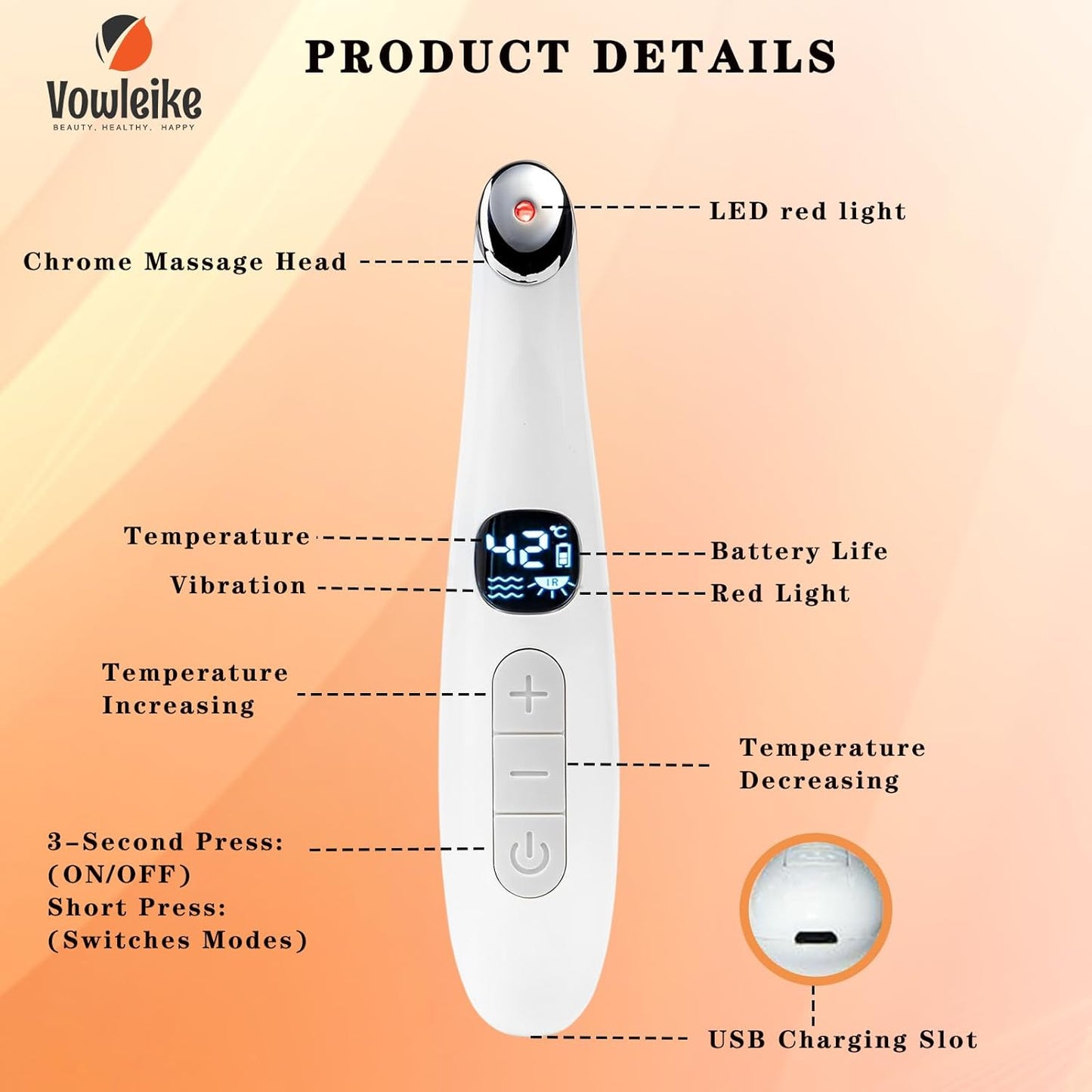 3 in 1 Eye Lift Wand, Vibrating 98°F to 113°F LCD Display Screen Massager for Dry Eyes, Dark Circles, Puffiness, Fine Lines and Wrinkles, Cream White