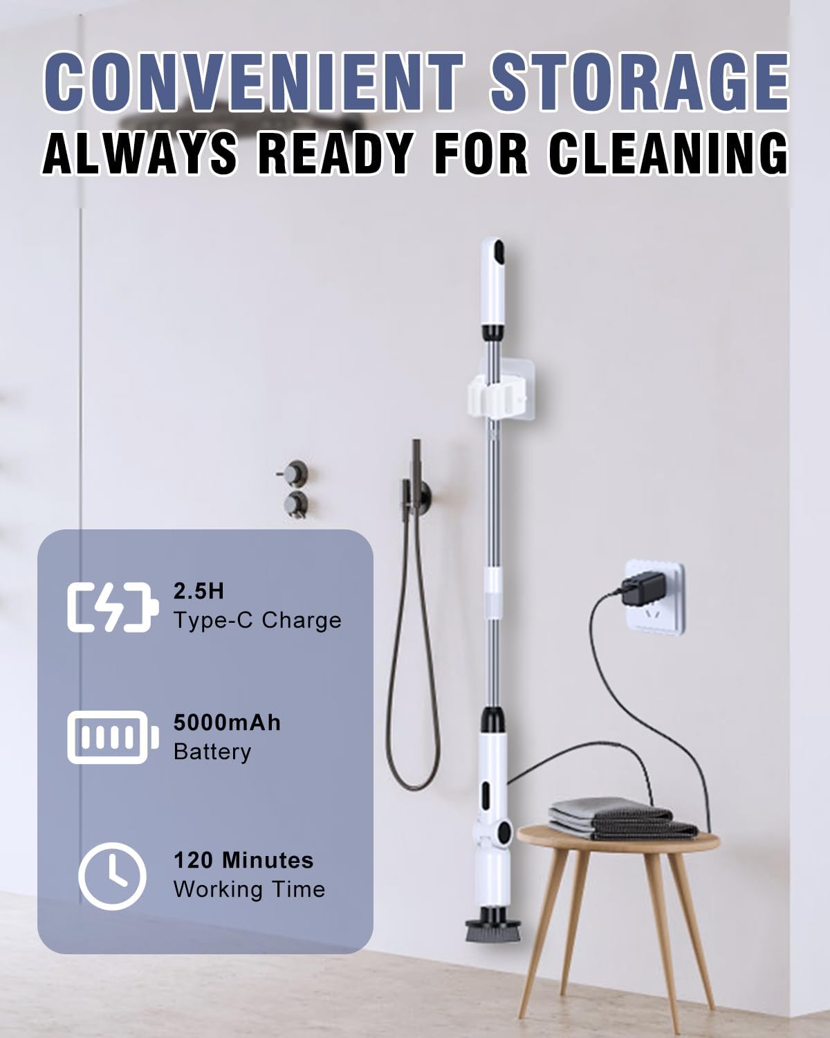 Electric Spin Scrubber, [IPX7 Waterproof ] [50KG Torque] Shower Scrubber with 9 Brush Heads, 2 Speed Mode, 4 Adjustable Angles, Electric Brush for Cleaning for Bathroom Floor Tile