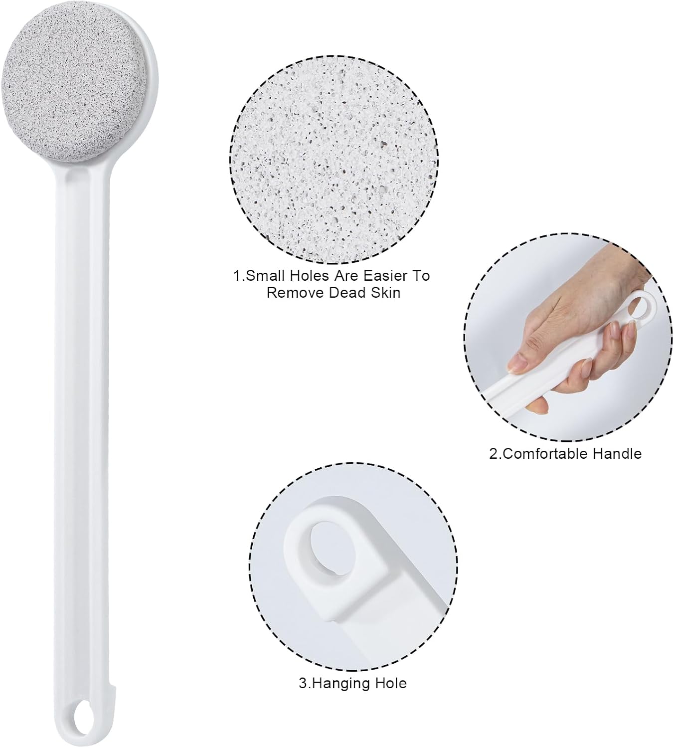Pumice Stone for Feet with Long Handle (Straight Handle,White, Count, 1.0)