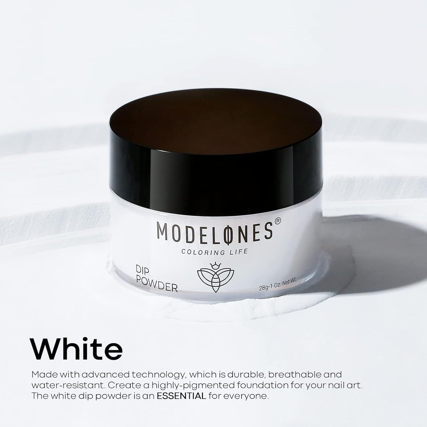 Modelones Dip Powder White Color, Nail Dipping French Nail Art Pro Collection System for Starter Manicure Salon DIY at Home, Odor-Free, Long-Lasting, No Needed Nail Lamp Cured, 1 Oz