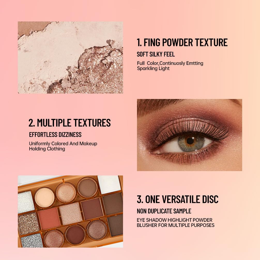 Eyeshadow Palette Makeup – Neutral Nude Matte & Shimmer Eyeshadow Palette, High Pigment Waterproof Glitter Eye shadow,Blendable Pink, Brown, Rose Gold Eye Makeup (F-01#, 1 Count (Pack of 1))