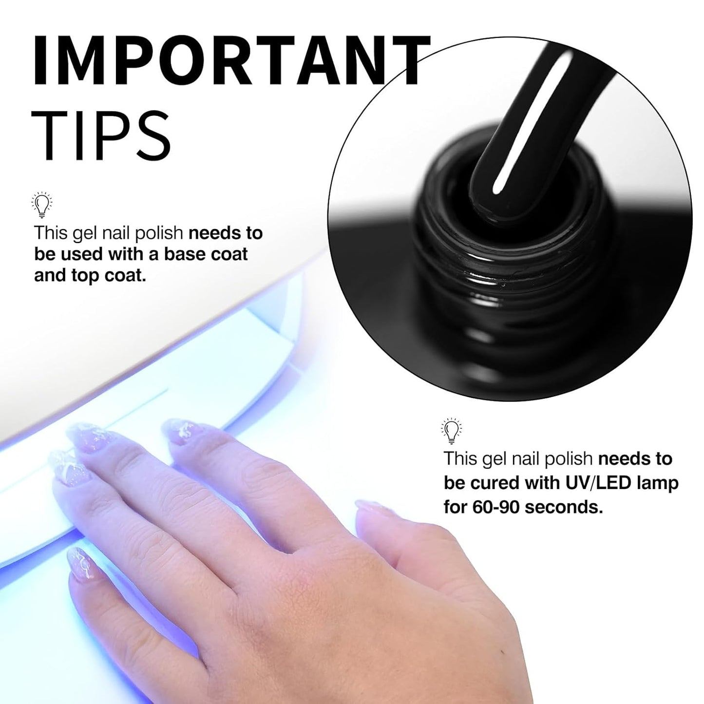 CANNI Black Gel Nail Polish, 1Pcs Pure Black Color High Gloss Soak Off UV Gel Polish Nail French Manicure Salon DIY