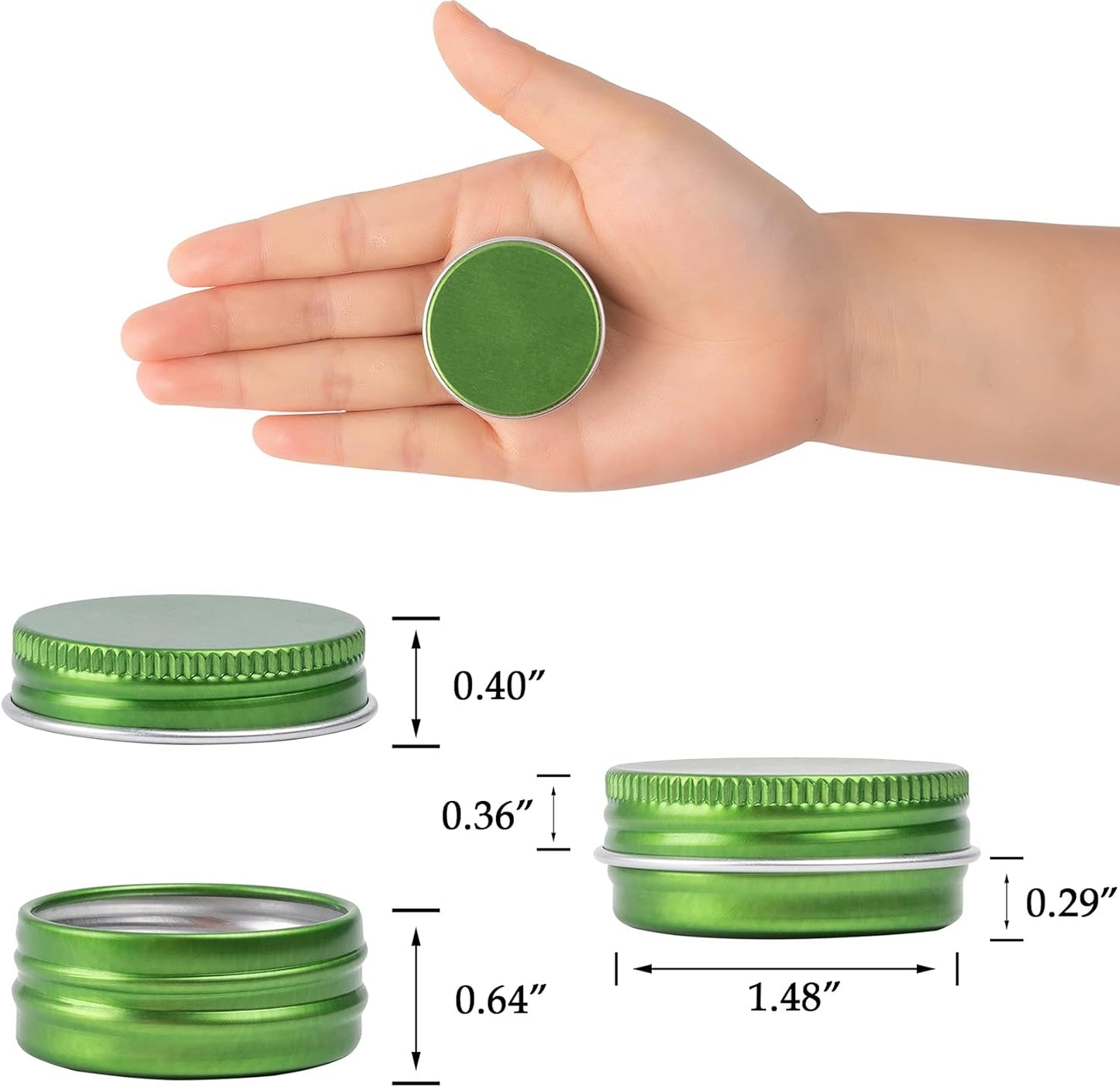 0.5 oz Screw Top Aluminum Tin Jar with Screw Lid and Blank Labels (Green - Pack of 32)