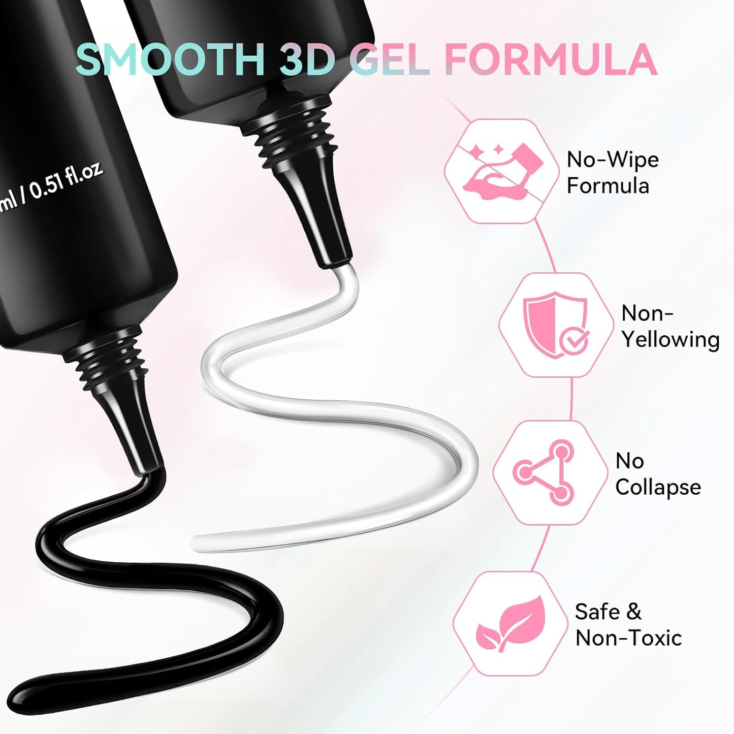 Makartt 3D Gel Nail Art Set – Clear & Noir Sculpting Gel for DIY Embossed Nail Designs – No Wipe Easy-Squeeze Tube Nail Glue for 3D Drawing, Molding, Rhinestones & Decoration (2 x 15g)