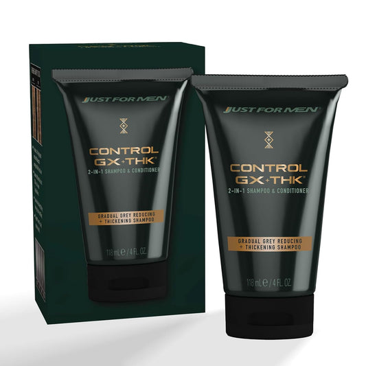 Just for Men Control GX + THK Thickening Shampoo and Conditioner with Grey Reduction, Shampoo for Thinning Hair with Alpha Keratin, Thickens Hair Up to 20%, Works with Every Hair Texture, 4 oz