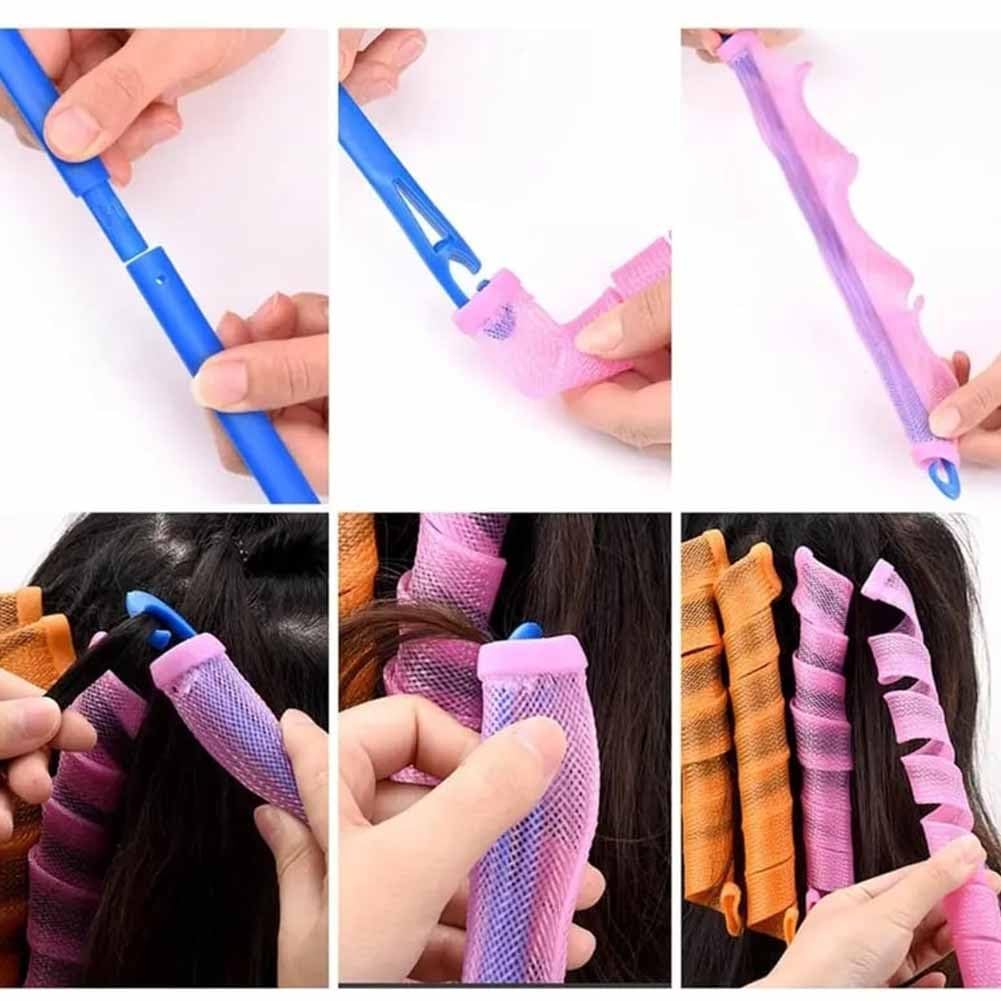 Heatless Hair Curling Set Magic No Heat Spiral Hair Curls Portable DIY Rollers Styling Kit Durable Beauty Makeup(10pcs*17.7in)