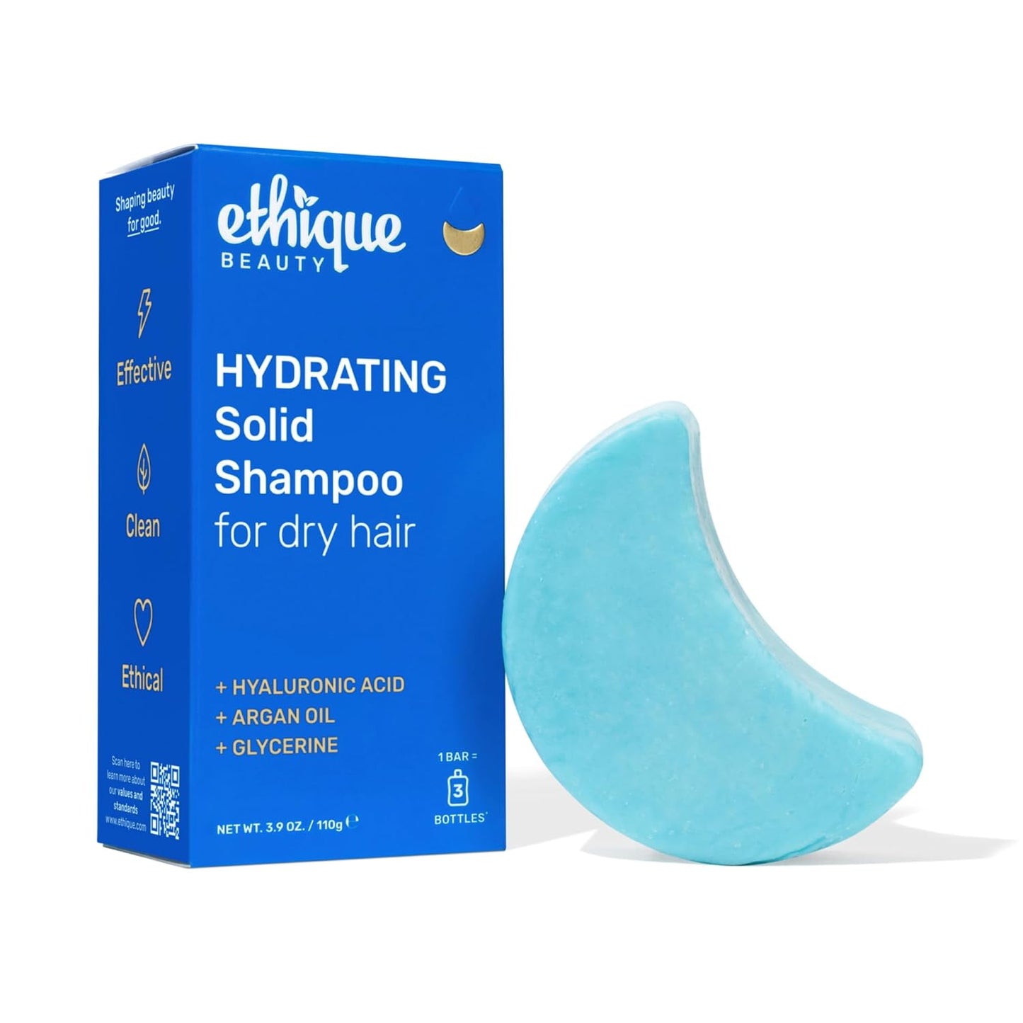 Ethique Hydrating Shampoo Bar for dry hair with Hyaluronic Acid - Plastic-Free, Cruelty-Free, Vegan, 3.88 oz