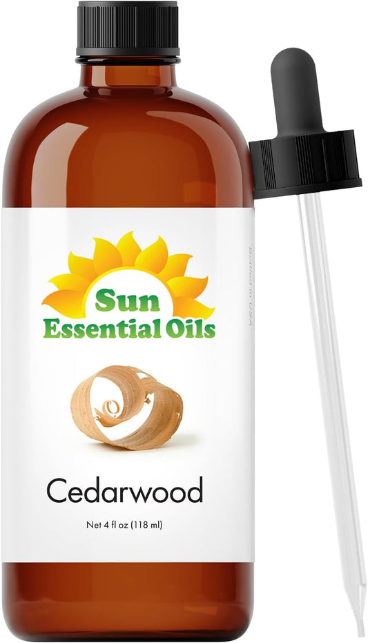 Sun Essential Oils - Cedarwood 4oz Bottle for Humidifier, Diffuser, Soaps, Candles, Hair and Skin Care