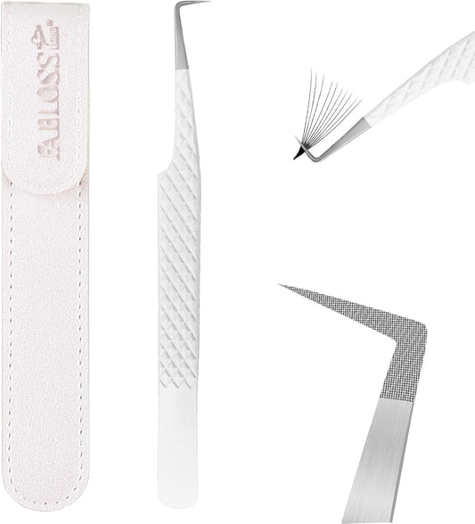 Lash Tweezers For Eyelash Extensions Fiber Tip Lash Tweezers For Women Precision Tweezers Professional Craft Tweezers, Fiber Tip Japanese Steel (White-90 Degree)