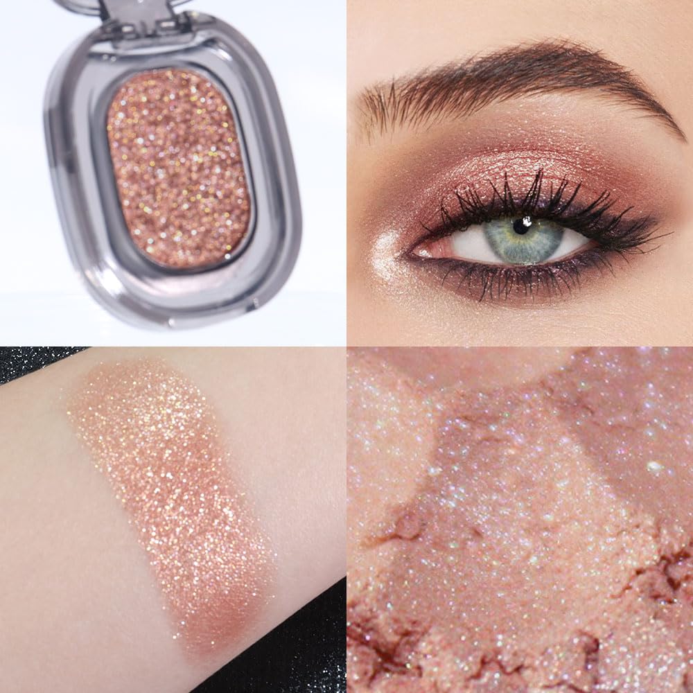 Eye shadow low saturation delicate long-lasting eye shadow palette, Monochrome Glittler Eyeshadow, pressed glitter eyeshadow, Glittle Pressed Powder Single Vegan Eyeshadow, (02 Glittle Brown)