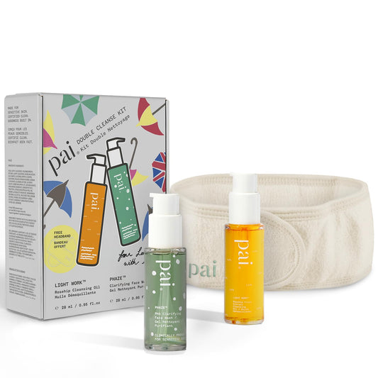 Pai Skincare London | DOUBLE CLEANSE - FROM LONDON WITH LOVE Beauty Gift Set. Organic Face Wash, Makeup Remover & Headband, Suitable for Sensitive Skin & All Skin Types. Made In London.