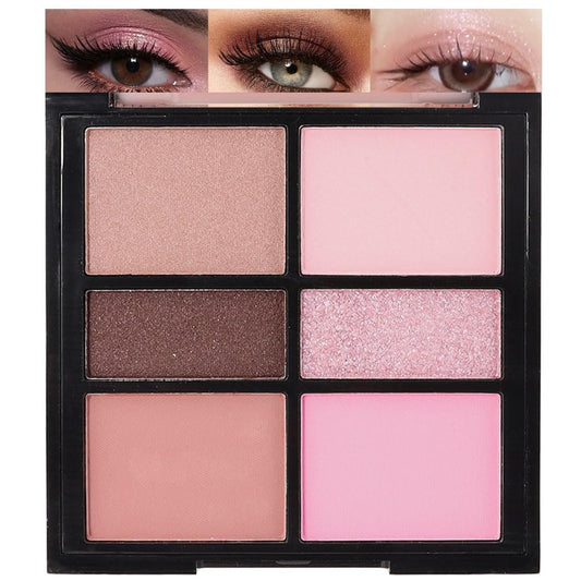 6-Color Pink Champange Brown Matte & Shimmer Eyeshadow Palette with Mirror – Highly Pigmented, Long-Lasting Eye Makeup for Artists & Creative Looks (01#