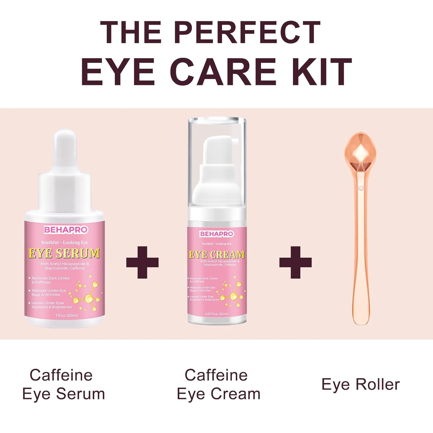 Caffeine Eye Cream,Dark Circles Under Eye Treatment For Puffiness And Bags Under Eyes Wrinkles Dark Circles w/Eye Serum & Eye Roller,Eye Cream Eye Care,Eye Bag Remover Puffy Eyes Treatment Products