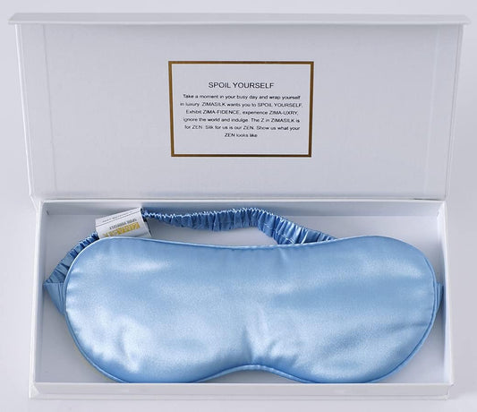 ZIMASILK Adjustable 100% 22 Momme Mulberry Silk Sleep Mask for Sleeping, Filled with Premium Mulberry Silk, Softest & Breathable Eye Sleeping Mask (Sky Blue)