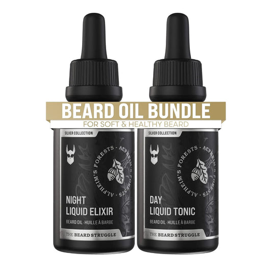 The Beard Struggle Tonic + Elixir Beard Oil Bundle - Silver Collection - Grooming Beard Oil - Softens, Moisturizers, and Strengthens Beard Growth - Pack of 2, Alfheim's Forests