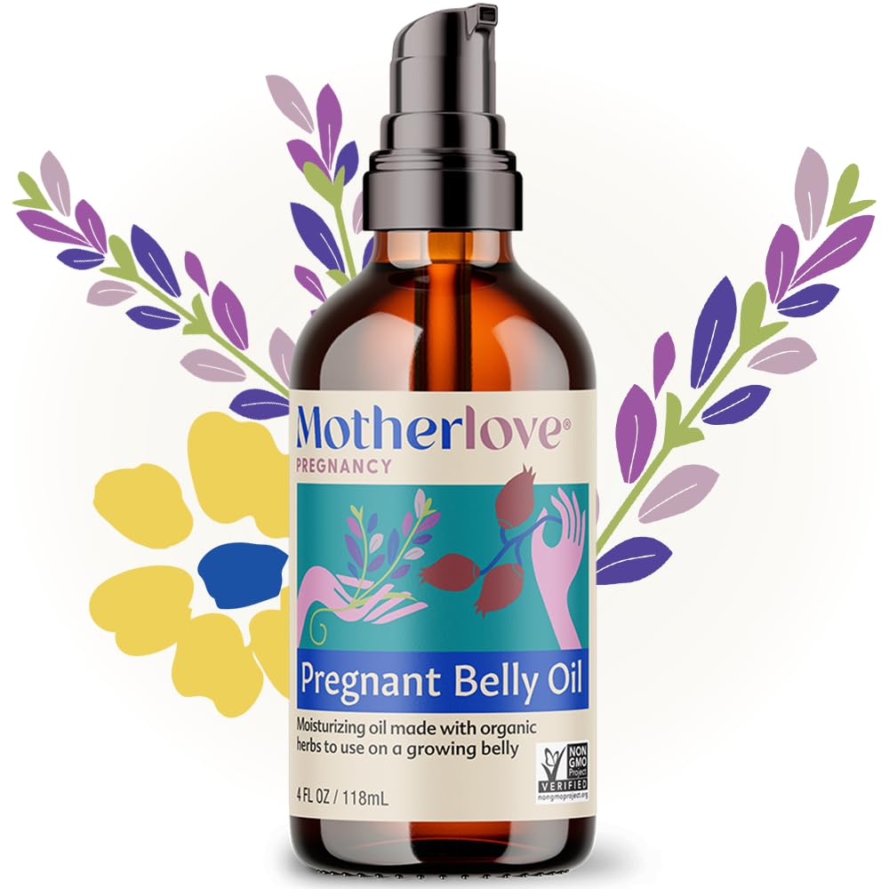 Motherlove Pregnant Belly Oil (4 oz) Natural Moisturizer to Soothe Itchy Skin & Prevent Stretch Marks—Non-GMO, Organic Herbs, Vegan