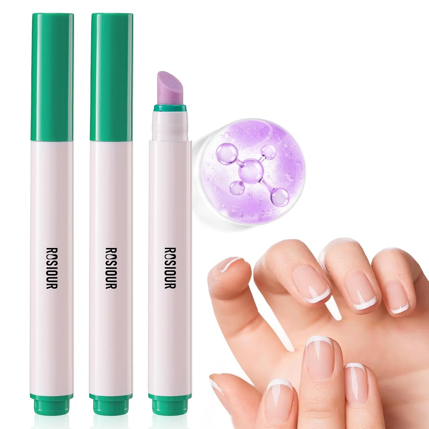 Ceramic Cuticle Oil Pusher Pen: 2PCS Nail Cuticle Buffer Pens for Hangnails, Dry & Damaged Nails, Moisturize Strengthen Brighten Nails