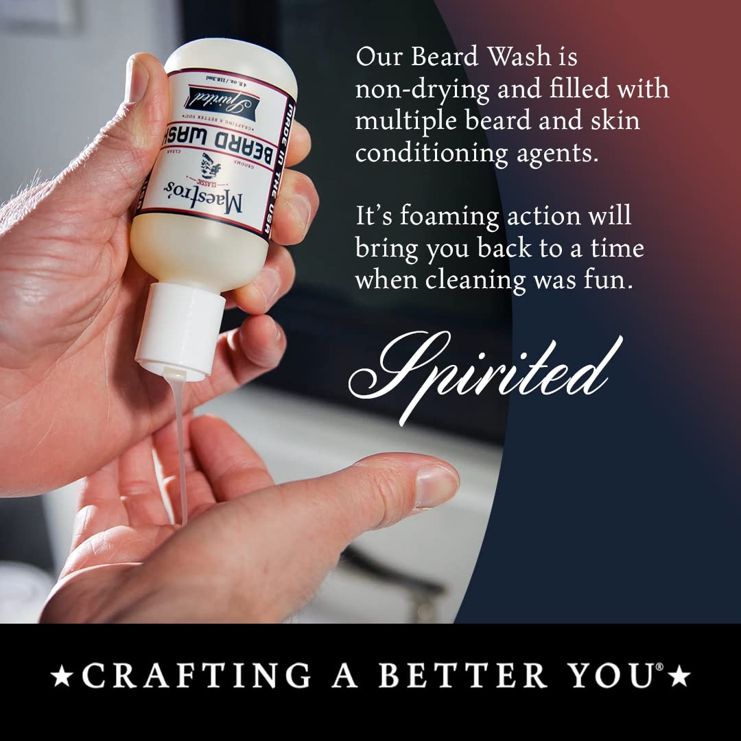 Maestro's Classic BEARD WASH | Anti-Itch, Deep Cleaning, Non-Drying, Fully Hydrating Gentle Cleanser For All Beard Types & Lengths- Spirited blend, 4 Ounce