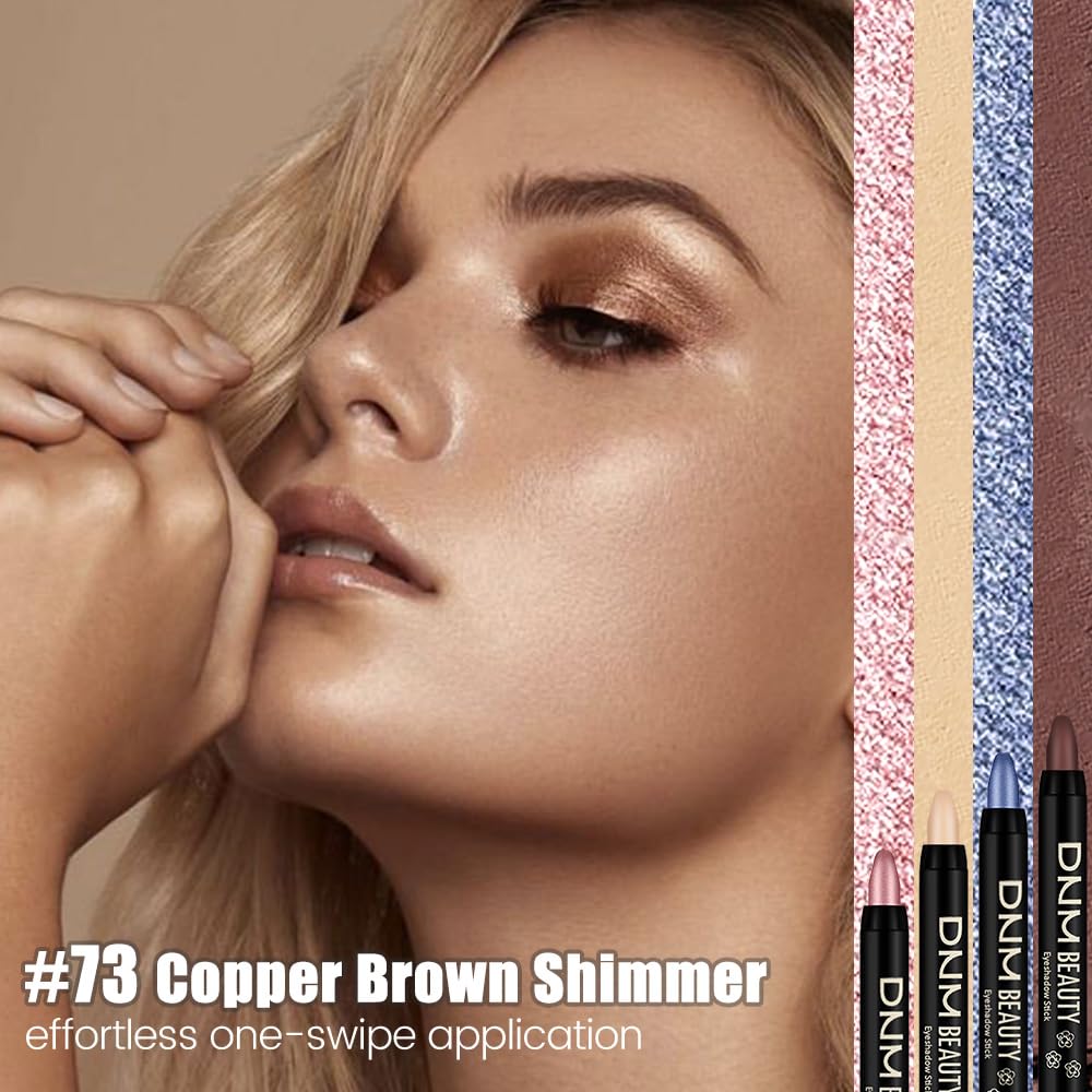 Copper Brown Shimmer Cream Eye Shadow Stick Makeup for Women, Shimmer Eyeliner Pencil Eyeshadow Brightener Stick for Eyes, Waterproof Eyeshadow Applicator Blendable sombras para ojos 73#