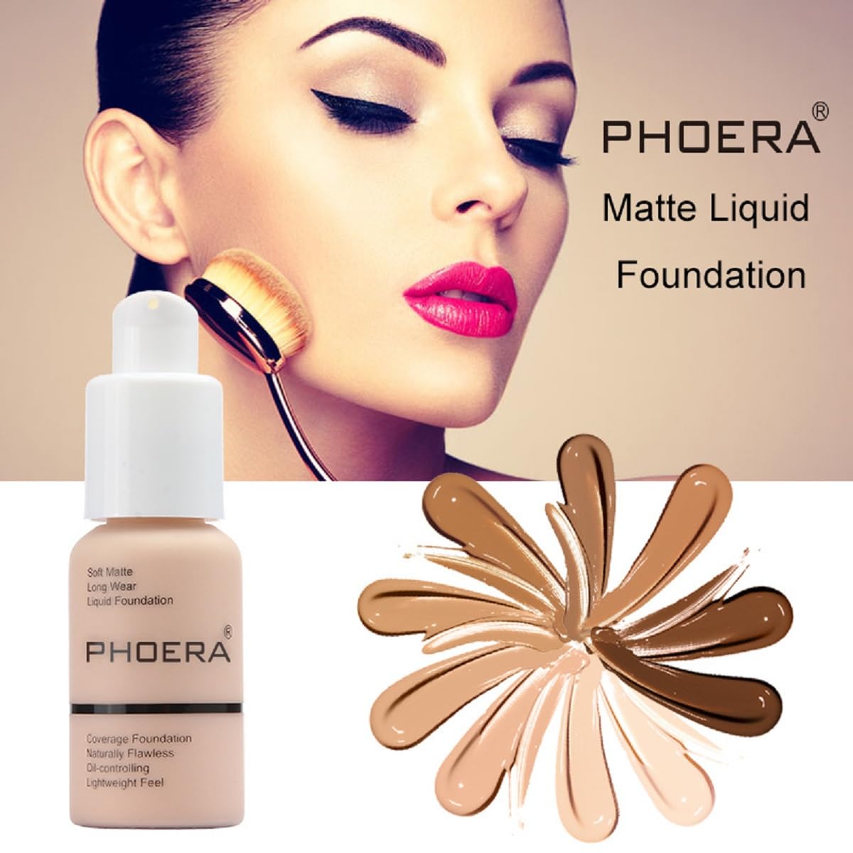 2 Pack PHOERA Foundation 102# Nude and 104# Buff Beige,Flawless Soft Matte Liquid Foundation 24 HR Oil Control Concealer Foundation Makeup.