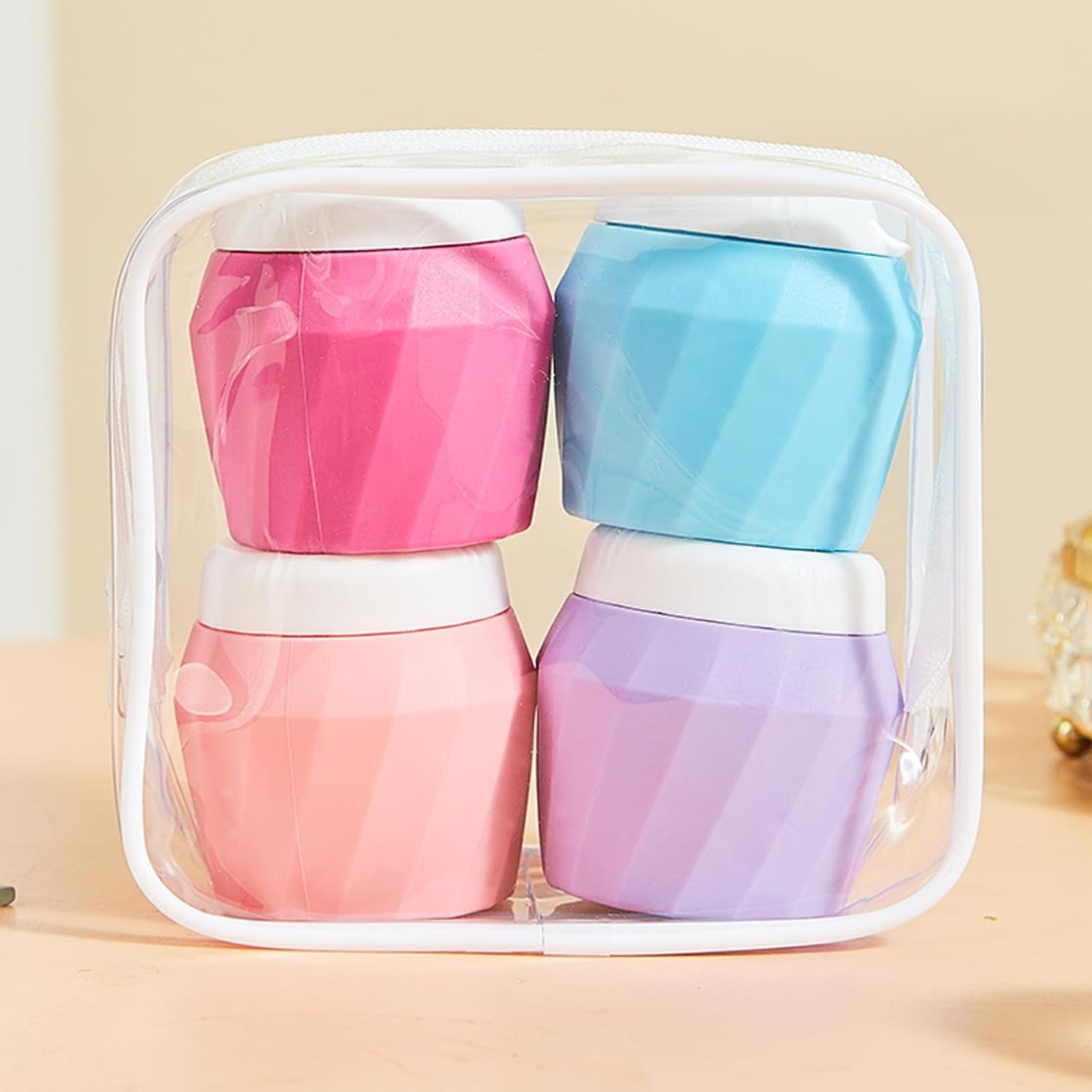 Travel Containers for Toiletries, Premium Silicone Cosmetic Cream Jars, TSA Approved Leak-Proof Refillable Travel Size Toiletries with Clear Bag for Cosmetic Face Body Cream (Vibrant, 1.7OZ)