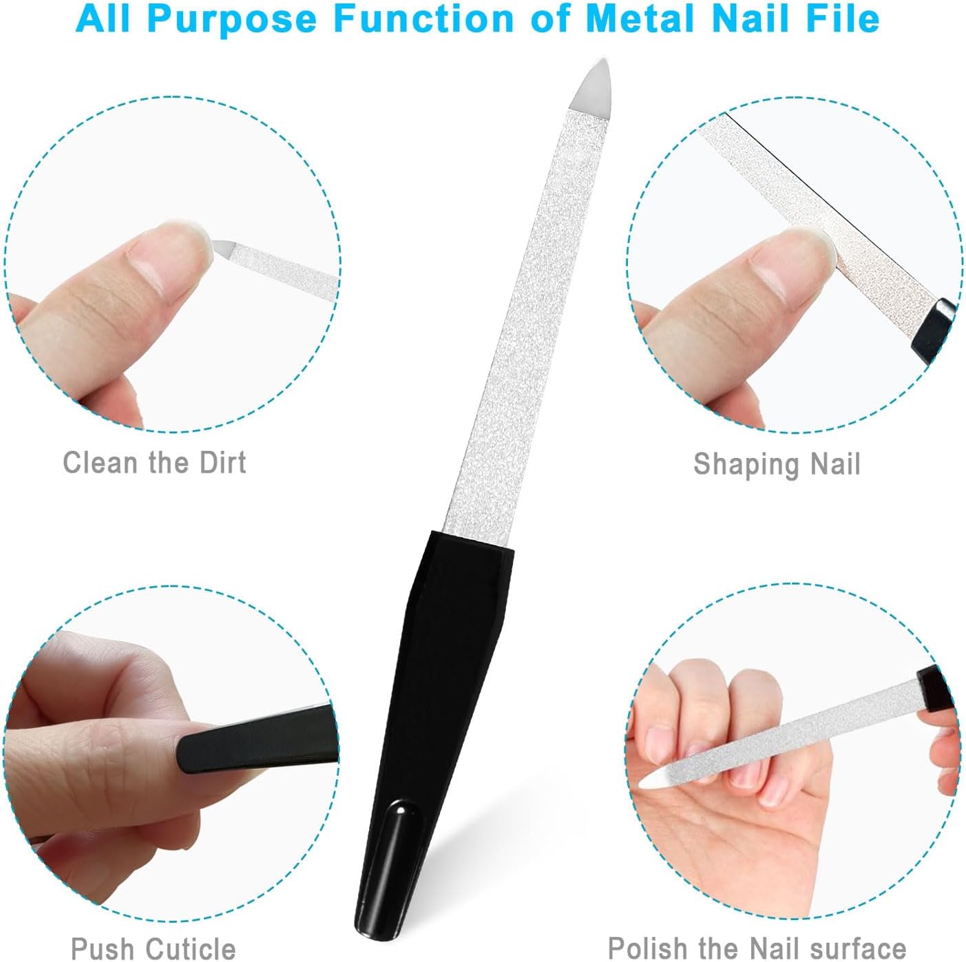 Nail File Set, 14PCS Professional Metal & Emery Board Files for Natural & Acrylic Nails(100/180 Grit), Double Sided Reusable & Washable Nail Care Manicure Kit for Women Home & Salon
