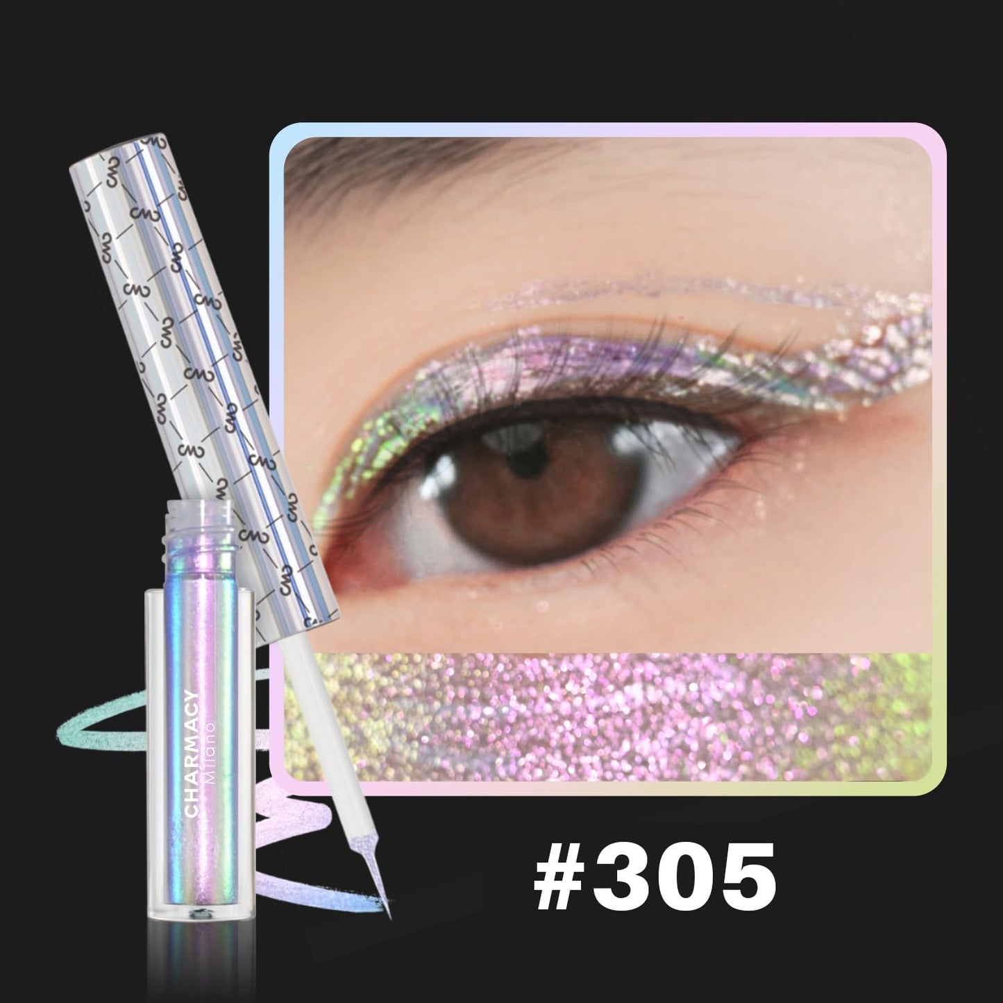 CHARMACY Chameleon Liquid Eyeliner, Liquid Glitter Eyeliner, Highly Pigmented, Metallic MultiColor Shifting waterproof Eyeliner, Ultra-Fine Tip, Longwearing, Smudge-proof (#305)