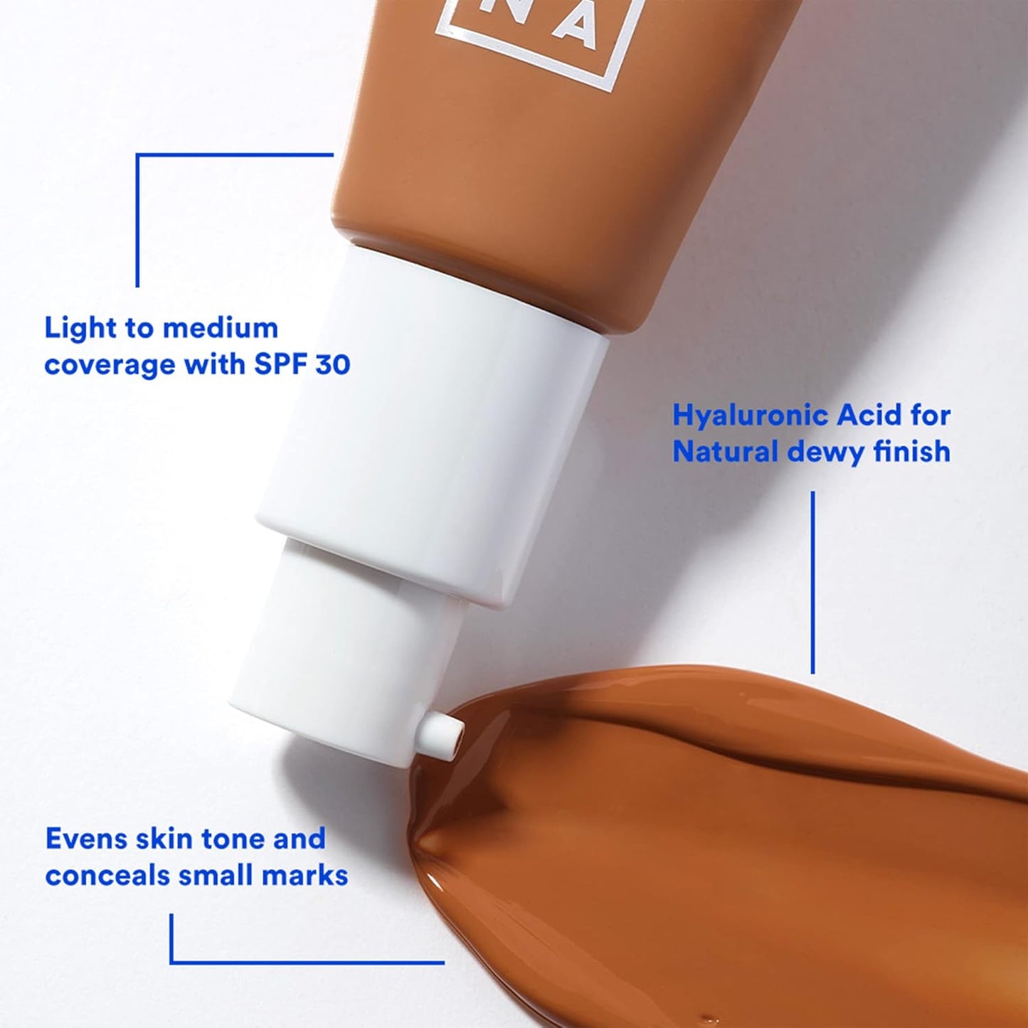 3INA 613 Tinted Moisturizer for Face with SPF 30 - Nude - BB Cream with Light to Medium Coverage - Hyaluronic Acid Moisturizer for All Skin Tones - Vegan, Cruelty and Paraben Free Make Up - 1 oz