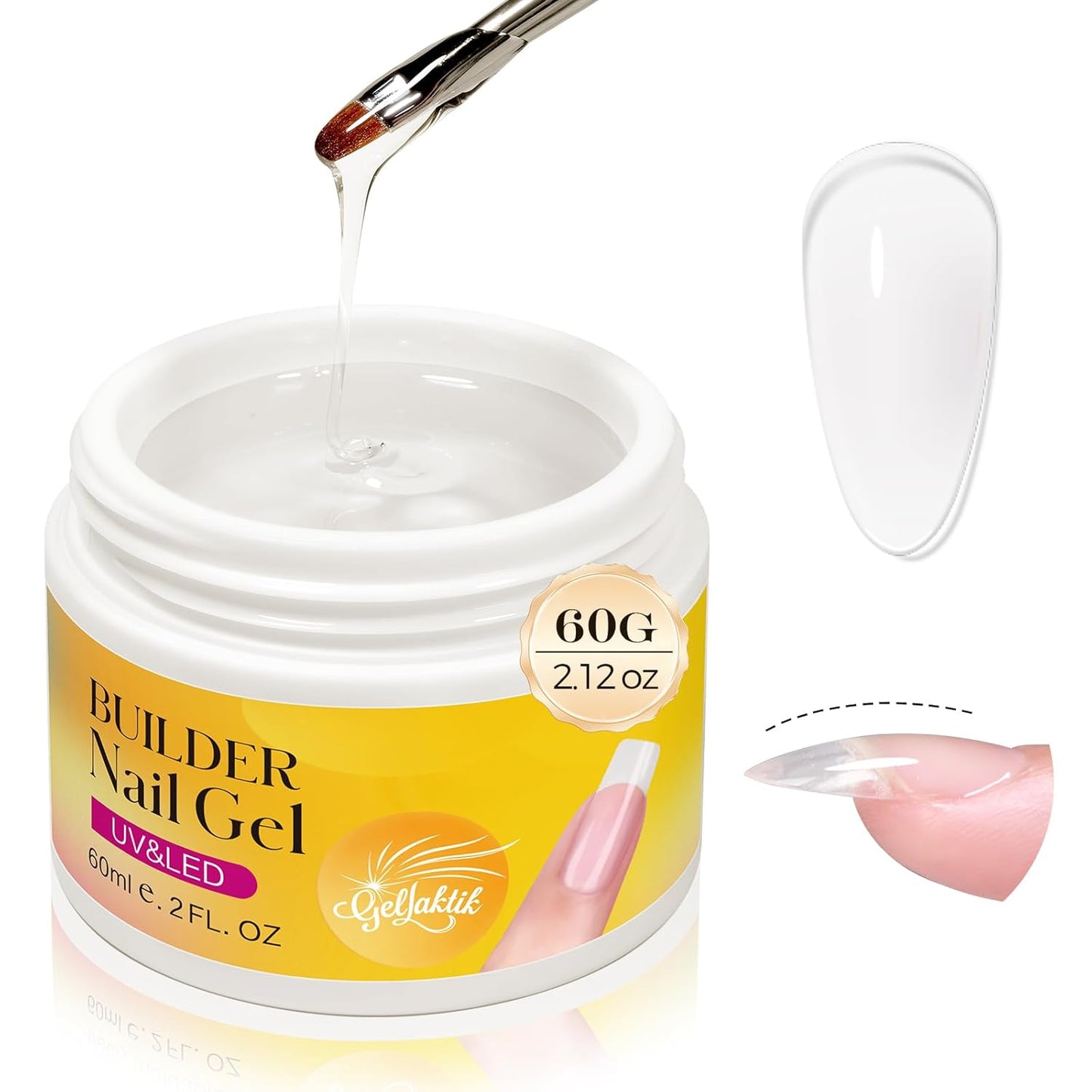 Builder Gel for Nails, 60g Transparent Hard Gel for Nail Extension with 10 Nail Forms, Strengthener & Thickening, UV LED Lamp Cured Sculpture, Repair Broken Nails, Salon DIY Manicure Kit