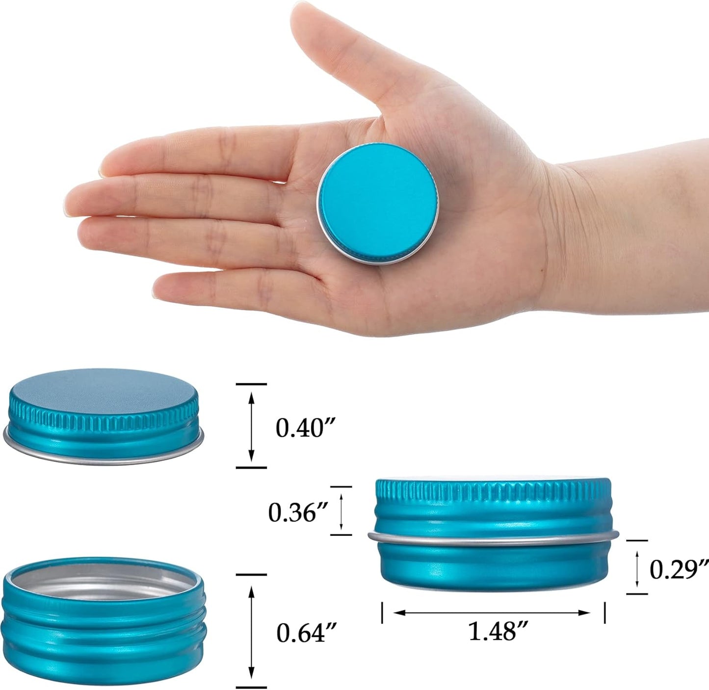 0.5 oz Screw Top Aluminum Tin Jar with Screw Lid and Blank Labels (Lake Blue - Pack of 32)