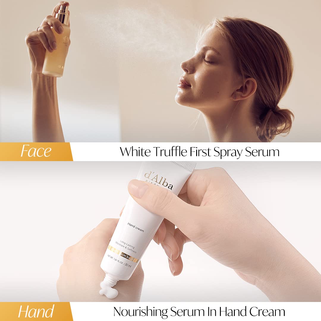 d'Alba All About Korean Skin Care, Gift Set for White Truffle First Spray Serum & Nourishing Hand Cream, Perfect for Mothers Day Gift