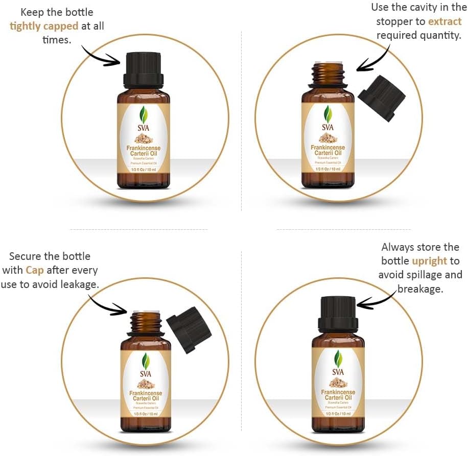 SVA Frankincense Essential Oil – 1/3 Fl Oz – 100% Natural Boswellia Carterii Oil - for Diffuser, Hair Care, Face, Skin Care, Aromatherapy, Scalp and Body Massage, Soap and Candle Making